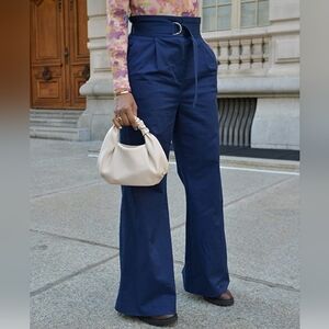 Navy High-Waisted Wide-Leg Pants